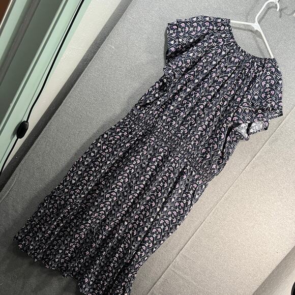 Destination 365 Printed Short-Sleeve Midi Dress with Smo Black Abstract XLP - Picture 13 of 15